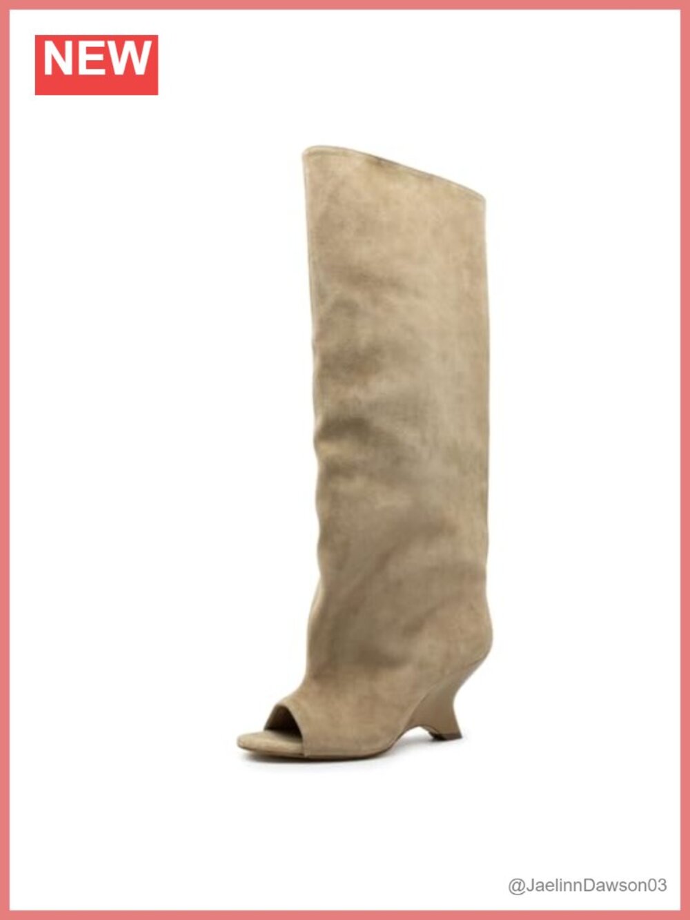 Suede Fringe Round Open Toe Wide Calf Knee High Wedge Heel Boots